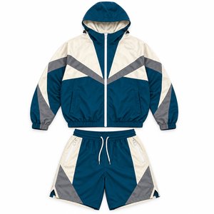 Custom OEM Oversized Print Windbreaker <b>Track</b> Set Lightweight Gym Fitness For Men Zip Up Sublimation Nylon Hoodies Shorts <b>Jacket</b> - Product Image 4
