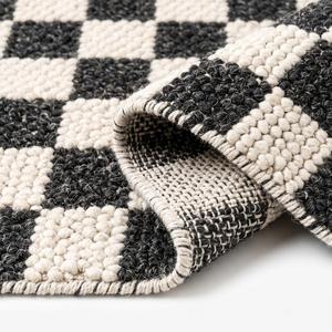 Handwoven Anti-Slip Medium Pile Wool <b>Rug</b>-<b>Black</b> <b>and</b> <b>Cream</b> Solid Color Modern Loop Pile Area <b>Rug</b> with Cotton Canvas Backing - Product Image 6