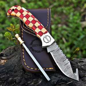 Couteau de poche pliant Gut Hook Damascus, fabrication en gros, verrouillage arrière, EDC, pour camping, chasse, approvisionnement en vrac, qualité industrielle - Product Image 3