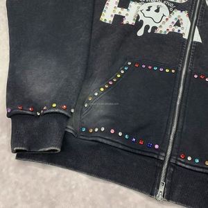 Sudadera con Capucha Personalizada con Logotipo de Pedrería, Estilo Oversize, Lavado Ácido, Desgastada, Streetwear - Product Image 4