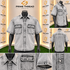 Chemise en jean légère délavée à manches courtes pour homme, coupe décontractée, avec poches boutonnées sur la poitrine, t-shirts en jean unisexes personnalisés - Product Image 3