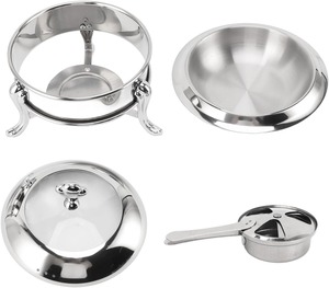 Plat à chafing de luxe argenté avec couvercle en verre, chauffe-plat rond en acier inoxydable pour buffet d'hôtel et traiteur de banquets de mariage - Product Image 5