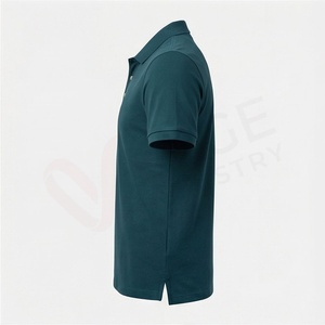 Polo à manches courtes pour homme, couleur vert-bleu foncé, 100% coton, tissu Oxford respirant, coupe classique, couleur unie, design tissé - Product Image 3