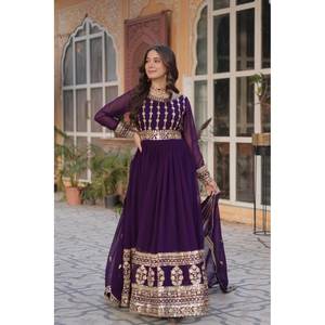 Vestido de noche bordado con lentejuelas con vestido de fiesta Dupatta con trabajo impresionante - Product Image 4