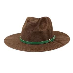 Sombrero de Paja Panamá de Ala Ancha para Mujer, de Alta Calidad, Estilo Casual y Moderno, con Cinta Verde, Servicio OEM - Product Image 1