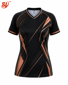 เสื้อฟุตบอลหญิงแบบพรีเมียมสั่งทำพิเศษ สีดำทองแดง พิมพ์ลายแบบซับลิเมชั่น |   ชุดทีมฟุตบอลระดับพรีเมียมแบบ OEM - Product Image 1