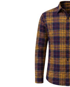 Manufacturer Custom Mustard Purple Plaid Men Casual Flannel Shirt Slim Fit Button Down Long Sleeve Cotton <b>Checkered</b> Fashion <b>Top</b> - Product Image 4
