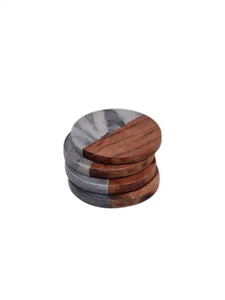 Premium White Marble Solid Wood Eco-Friendly 10mm Thick <b>Square</b> Modern Geometric Coaster Set for Dining <b>Table</b> <b>Bar</b> Hotel - Product Image 5
