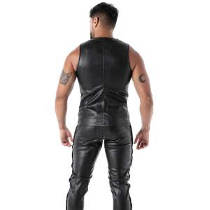 Camiseta sin mangas con cremallera Kinky, negra, ajustada, estilo cuero para hombre, ideal para fiestas y discotecas, top de moda. - Product Image 4