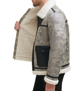 Veste en cuir véritable pour hommes personnalisée de haute qualité avec col en peau de mouton Stand Style Winter High Street Pattern - Product Image 5