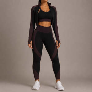 Wholesale Women Solid Front Drawstring Sportswear Gym Fitness 3-Piece Running Push-Up Bra Flare High Waist <b>Pants</b> Activewear Set - Product Image 2