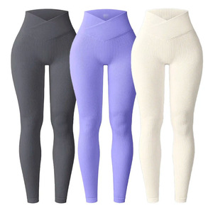 Leggings de yoga côtelés taille haute, longueur intégrale, couleur unie, extensibles dans quatre directions, respirants, pantalons de fitness pour femmes, vêtements de sport sans couture - Product Image 1