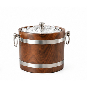 Seau à glace en bois en gros avec couvercle et pelle, seau à glace isotherme à double paroi en acier inoxydable, ensemble de barware pour hôtel et fêtes à domicile - Product Image 4