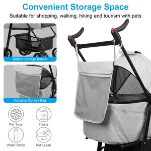 Poussette pliable à 4 roues pour animaux de compagnie avec doublure amovible, panier de rangement et chariot de jogging de voyage pour les soins des chiens et chats, 1 pièce - Product Image 3