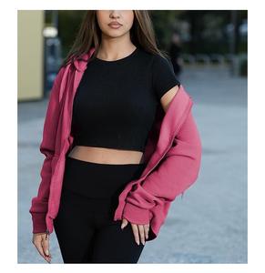 Nueva Colección Sudadera con Capucha para Mujer, 100% Algodón, Manga Larga, Cuello Redondo, Hombros Caídos, Color Sólido, Cómoda, Casual, con Cierre, al Mejor Precio - Product Image 4