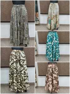 Women's Boho Woven Silk Digital Printed Tiered A-Line Maxi Skirt <b>Elastic</b> Waist Casual Summer Cotton Blend In-Stock Rajasthan - Product Image 6