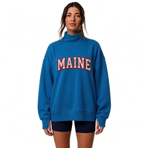 Sudadera Morada de Cuello Alto para Mujer, Hombros Caídos, Oversize, con Apliques de Letras Delanteras, Top Casual de Diseño Relajado - Product Image 3