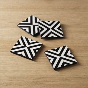 Modern Black White Geometric Resin <b>Coaster</b> Set Handmade Square Marble Look <b>Drink</b> <b>Coasters</b> Custom Home Decor Table Mat <b>Coasters</b> - Product Image 1