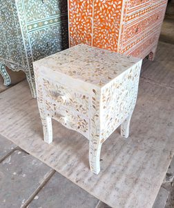 Arabic Style Classic Wooden Nightstand With Mother Of Pearl Inlay Carved Floral Design <b>Double</b> Wardrobe For Arabian Home - Product Image 5