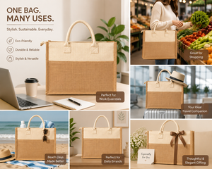<b>Large</b> Jute <b>Beach</b> Tote <b>Bag</b> With Top Handle Eco-Friendly Shopping <b>Bag</b> For Travel Picnic Everyday Use - Product Image 3