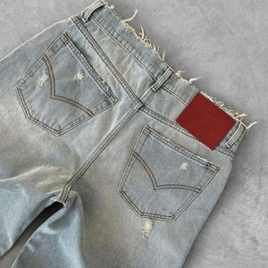 Jeans de mezclilla de cintura media, pierna ancha, desgastados y rotos, de algodón, corte holgado, para hombre, informales, para verano y otoño, ecológicos, en negro y azul claro. - Product Image 5