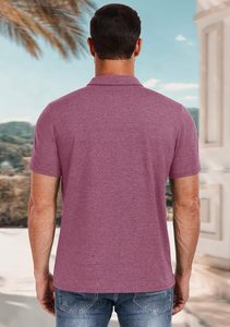 Chemise de mode pour homme à manches courtes, col tricoté, tissu doux de qualité supérieure, respirant, en spandex/coton, décontractée, sportive, golf, unie - Product Image 4