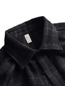 เสื้อเชิ้ตผ้าสักหลาดลายสก็อตขนาดใหญ่สำหรับผู้ชาย แขนยาว สไตล์ลำลอง ลายตารางสีเทาเข้ม-ดำ ผ้าทอ - Product Image 5