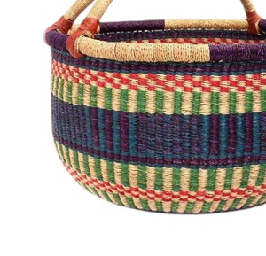 Factory Supplier Seagrass Belly Basket Natural Woven Grass Purple Green Stripe Closet <b>Clothes</b> Storage Bin <b>Box</b> - Product Image 4
