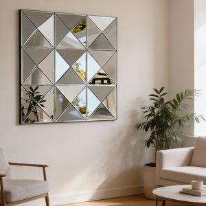 Specchio da Parete 3D con Bordo Smussato, Grande Specchio Quadrato per Arredamento Interno, Adatto per Soggiorno e Vari Spazi - Product Image 5