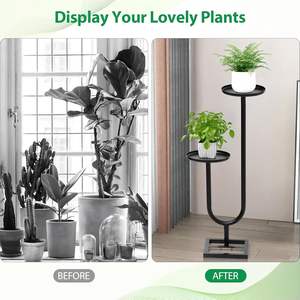 Support à plantes en métal à 2 niveaux en forme de U, support de pot de fleurs haut d'angle, étagère double pour pots ronds, pour décoration intérieure et extérieure - Product Image 5