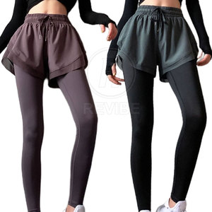 Leggings de yoga en polyester et coton tricoté 2-en-1, taille mi-haute, respirants, sur mesure, vente en gros - Product Image 2