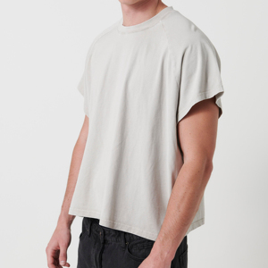 T-shirt en coton surdimensionné pour homme, manches raglan, couleur unie, col rond, jersey tricoté décontracté, épaules tombantes, streetwear, effet délavé - Product Image 2