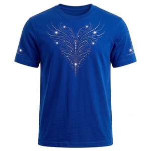 Camiseta Azul Rey para Hombre con Pedrería, Manga Corta, Cuello Redondo, Diseño de Flor de Lis y Plumas en la Parte Delantera y Trasera - Product Image 2