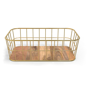 <b>Rectangle</b> Metal Wire <b>Storage</b> <b>Basket</b> With Wooden Base Modern Multi Purpose Neatening Organizer - Product Image 1