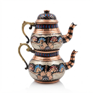 Oriental Copper <b>Tea</b> <b>Pot</b> <b>Set</b> Handmade Enamel Painted Floral Design Durable Metal Teapot for <b>Tea</b> Coffee Drinking for Home Hotel - Product Image 1