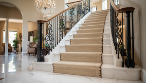 Tapis d'escalier classique beige, couleur unie, rectangulaire, antidérapant, en jute tufté à poils ras, pour usage domestique, couloir - Product Image 4