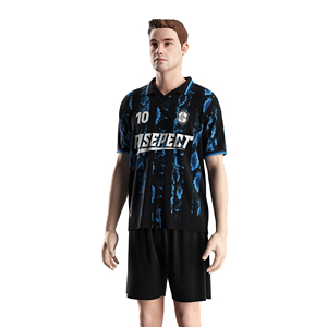 Camiseta Deportiva de Fútbol para Hombre, Marca Respect, Negra y Azul con Patrón, Manga Corta, Secado Rápido, Corte Regular - Product Image 2