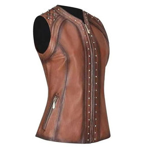 <b>Women</b> Winter Warm Leather Vest Moto Biker Style Waterproof Zipper Closure Customizable Solid Color <b>Sleeveless</b> Outerwear Regular - Product Image 5