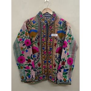 Handmade 100% Cotton Kantha Embroidered Winter/<b>Spring</b> Eco-Friendly <b>Women's</b> One-of-a-Kind Full Sleeve Floral Pattern Bohemian - Product Image 3