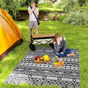 Tappeto da Esterno Reversibile Bianco e Nero con Motivi Geometrici 6FT X 9FT, Impermeabile in Plastica Intrecciata con Borsa per il Trasporto - Product Image 2