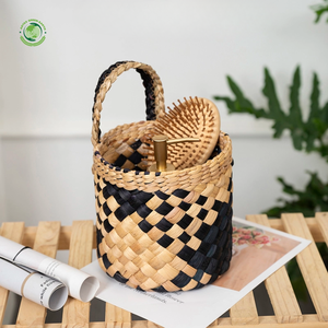 Ensemble de 2 paniers en jacinthe d'eau noire à carreaux, faits à la main, paniers de rangement, vente en gros, écologiques, fabriqués au Vietnam - Product Image 5