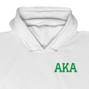 Sudadera con Capucha AKA Crest de Renombre Mundial, Blanca con Bordado Verde, Sudadera con Capucha Personalizada con Letras Griegas - Product Image 2
