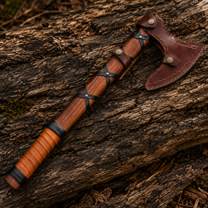 Hacha Vikinga Ragnar con Mango de Madera de Palisandro Envuelto en Cuero, Hoja de Acero con Alto Contenido de Carbono, Herramienta para Acampar, Supervivencia y Corte de Madera, ODM - Product Image 3