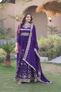 Purple Embroidered Georgette Salwar Kameez Floor-Length Traditional Dress for Women <b>Wedding</b> Occasion India Pakistan Style - Product Image 4
