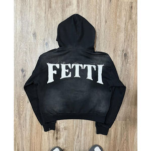 Chándal de calle para niñas con bordado personalizado, lavado ácido, cremallera y efecto desgastado, con sudadera con capucha de algodón French Terry de 360 gramos y pantalón acampanado - Product Image 5