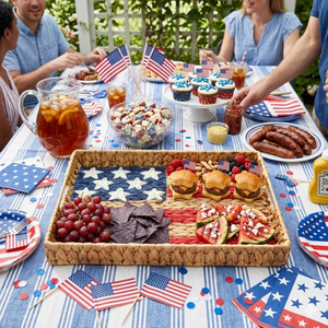 Handmade Newest Design Water Hyacinth American Flag Serving <b>Tray</b> Wholesale Decorator <b>Tray</b> for 4th Home Decor from Vietnam - Product Image 2