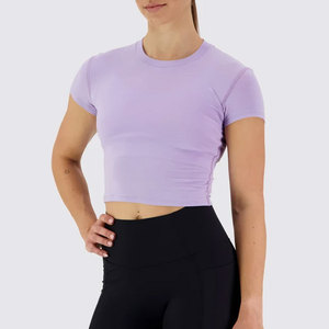Camiseta Deportiva Ajustada de Compresión para Mujer, Elástica en Cuatro Direcciones, Color Personalizado, Top Corto para Ejercicio, Jersey sin Costuras para Actividades al Aire Libre - Product Image 3