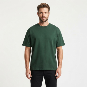 เสื้อยืดคอกลมสีเขียวพื้นฐานสำหรับผู้ชาย ทรงปกติ แขนสั้น ผ้าฝ้ายเจอร์ซีย์เนื้อนุ่ม สีพื้น สวมใส่สบาย - Product Image 1