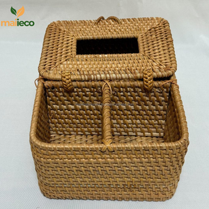 ตะกร้าหวายสานทรงสี่เหลี่ยมทำด้วยมือสไตล์วินเทจสำหรับงานซักรีดของขวัญขึ้นบ้านใหม่ในห้องครัว - Product Image 3