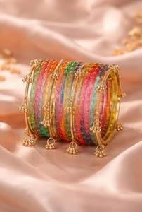 Bracelets en verre kashmiri sur mesure et emballés en gros pour femmes, bracelets en acier inoxydable dorés avec ensembles de bracelets multicolores - Product Image 4